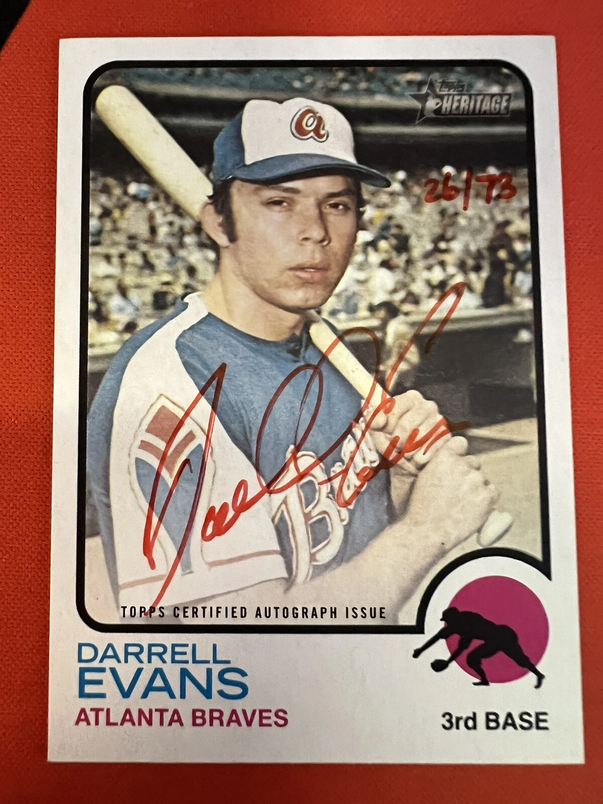 Darrell Evans 2022 Topps Heritage Real One Special Edition Red Ink #26/73 Auto
