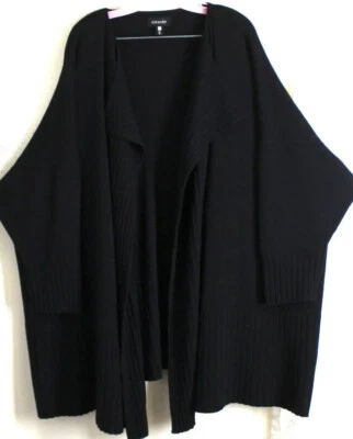 Cardigã aberto de pelúcia longo Eskandar O/S PRETO 34-38" jaqueta suéter de malha de lã  - Imagem 1 de 4