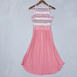 Loft Tank Dress Women’s 4 Pink Striped Sleeveless Tie Back Knee Length Stretch - Picture 1 of 12