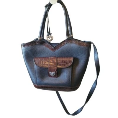 Bolso cubo Brighton de cuero negro y marrón con caja vintage Foto 1 de 4