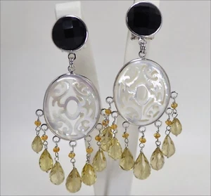 ORECCHINI IN ARGENTO 925 CON ONICE QUARZO FUME E MADREPERLA PENDENTI AGHT 0249 - Foto 1 di 3