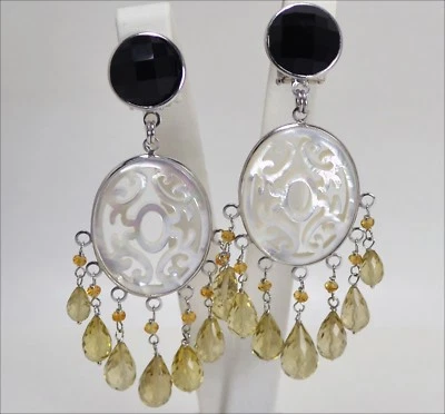 ORECCHINI IN ARGENTO 925 CON ONICE QUARZO FUME E MADREPERLA PENDENTI AGHT 0249 - Immagine 1 di 3