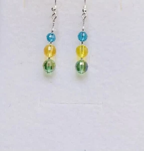 Stunning White Turquoise Yellow Peridot Italian Crystal Drop Earrings - Picture 1 of 1