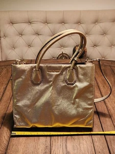 Michael Kors Metallic Gold Zipper Purse Handles Tote Bag Satchel Shoulder Ladies - Picture 1 of 16
