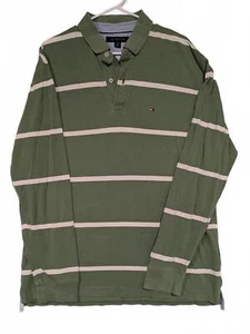 Tommy Hilfiger Green Striped Long Sleeve Polo Shirt Mens XL - Picture 1 of 8