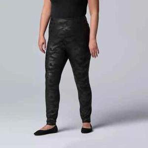 Simply Vera Wang Women's Black Camo HR Faux Leather Shaping Leggings - Siz 1X/2X - Picture 1 of 4