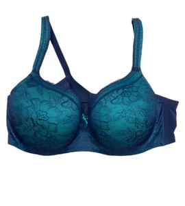 Cacique Modern Lace Bra 46DD Underwire Green Lace Balconette Adjustable EUC - Picture 1 of 10