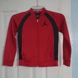 JORDAN Nike Full Zip Track Jacket Boys Size 7 Black Red Embroidered Logo MJ - Picture 1 of 4