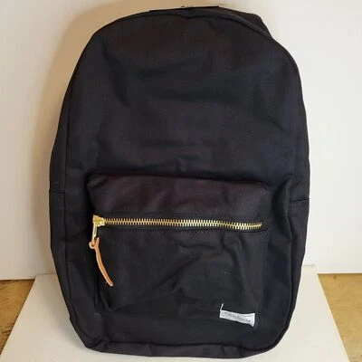 Mochila de lona Hardware Heritage preta com zíperes de latão e puxadores de couro NOVA - Imagem 1 de 4