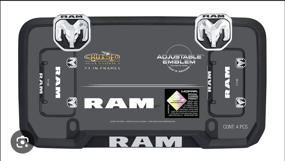 铬/黑色道奇 Ram 金属车牌车架汽车/卡车钢制标签夹 Hemi — 第 1/1 张图片