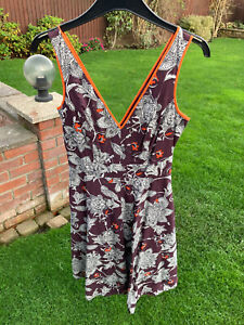 BODEN Cotton  Fit & Flare  Midi dress size 6 long plum multi-colour --bwb5---