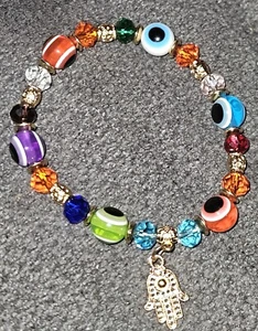 EVIL EYE COLORFUL BRACELET W/ HAMSA HAND CHARM PROTECTS HANDMADE KEEPS EVIL AWAY - Picture 1 of 1