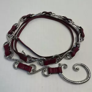 Brighton Tie Hip Belt Silver Tone Scrolls Heart Red Large Western Boho Festival - Picture 1 of 22