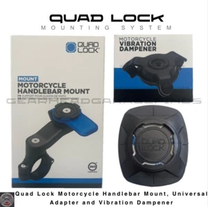 QUAD LOCK Motorcycle Handlebar Phone Mount + Vibration Dampener + Adapter NEW - Picture 1 of 3