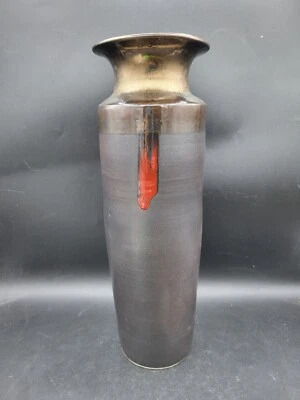 Aço Lavar (?) Vaso alto de cerâmica jogado à mão ou Stark cobre bronze gotejamento vermelho - Imagem 1 de 4
