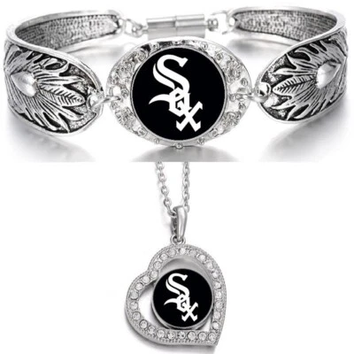 Chicago White Sox 925 Sterling Silver Necklace With Bracelet Set D3D19 - Image 1 of 4