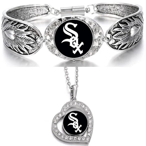 Chicago White Sox 925 Sterling Silver Necklace With Bracelet Set D3D19 Cover