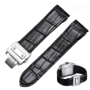 Genuine Leather Curved End Strap for Santos 100 Steel Buckle Watchband 20mm 23mm - Picture 1 of 16