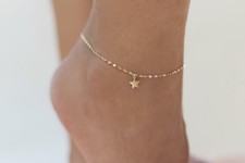 Wish Star Pendant Anklet Bracelet 8-9" Women 14K Yellow Gold Over Lucky