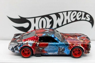 Hot Wheels Muscle Mania 8/10 White  ‘65 Mustang 2 + 2 (Custom Wrapped Spiderman) - Image 1 of 4