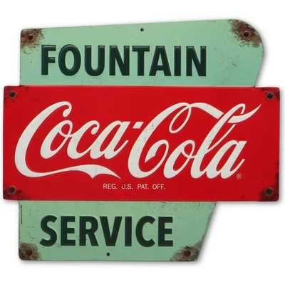 Coca-Cola Fountain Service Embossed Metal Sign - Image 1 of 3