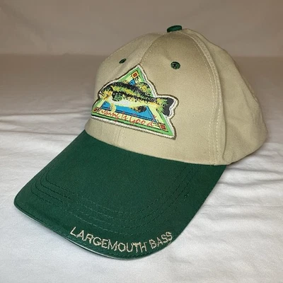 Fishing Is Good 大嘴鲈鱼帽可调节钩环棕褐色绿色二手 — 第 1/4 张图片