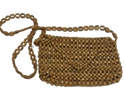 Cartera con Cuentas de Madera Bolso Bandolera Correa Boho Hippy Retro Sin Forro ¡BONITO!! Foto 1 de 4