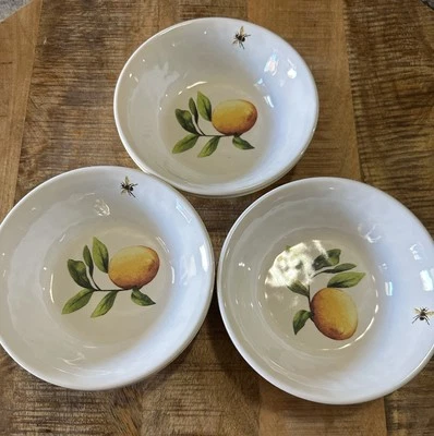 6 Shabby Chic Bees and Lemons Melamine Salad/Cereal Bowls Outdoors Vibe Retro - Image 1 of 4