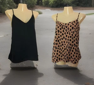 Sleeveless Camisole Tank Tops Bundle Of 2 Size Medium Leopard Print & Black Lot - Picture 1 of 20