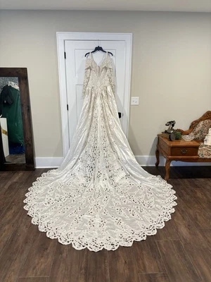 Vintage 80s HelenFreeds  Ivory Heavily Beaded Long Sleeve Cathedrel Wedding Gown - Image 1 of 4