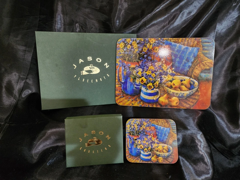 Vintage Jason Placemats Set of 6 w/Coasters Cork Back  By: Wendy Wooden Floral - Image 1 of 4