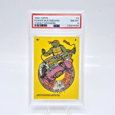 1989 Topps TMNT Ninja Turtles Power Skateboard Michaelangelo #9 1st Edt PSA 8 - Image 1 of 2