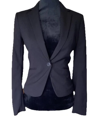 Chaqueta Blazer H&M Forrada Negra Sobre Abrigo Mujer Un Botón Mangas Abertura Trabajo Ciudad Foto 1 de 4