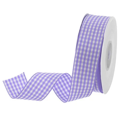 1 Inch 25 Yards Gingham Ribbon, Checkered Plaid Ribbon, Purple And White Foto 1 de 4