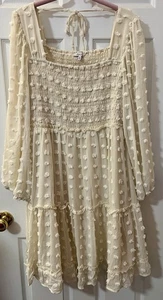 Weiß Birke Kleid Creme Babydoll Boho Chic Größe 3X Erhöht Tupfen Party - Bild 1 von 3