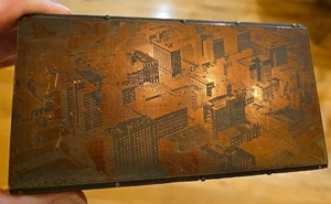 Printer Block Vintage Metal & Copper City Scape Scene Newspaper Style Type Print - Picture 1 of 3