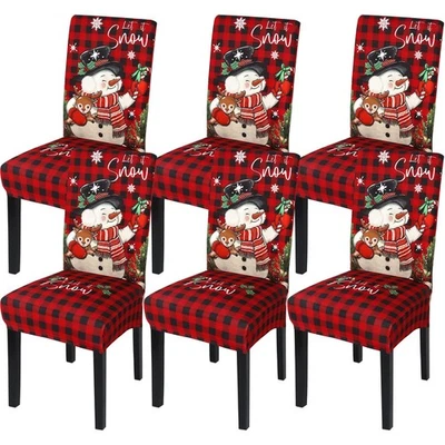 Christmas Chair Covers Set of 6 Stretch Dining Room Chair Protector Slipcover... - Image 1 of 4
