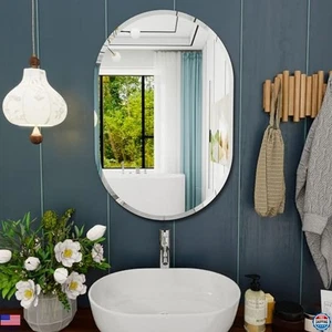 Elegante espejo de baño ovalado biselado sin marco - 20x30 pulgadas para uso sobre fregadero - Imagen 1 de 6
