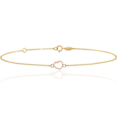 Pulsera tobillera corazón oro macizo de dos tonos 14K Foto 1 de 4