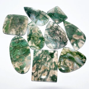 9 Pcs 351Cts Natural Moss Agate Cabochon Loose Gemstone Lot 44x20 20x15mm #16706 - Picture 1 of 6