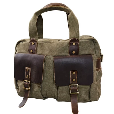 Bolso mensajero de hombro de lona de cuero vintage para hombre maletín cartera de negocios Foto 1 de 4