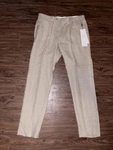 Calvin Klein Pants Mens 36x32 Tan Linen Slim Fit Dress Suit Separates Flat Front - Picture 1 of 7