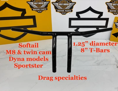 90-25 Harley Dyna Softail Sportster 8" arrastre barras en T 1,25" manillar negro M8 Foto 1 de 4
