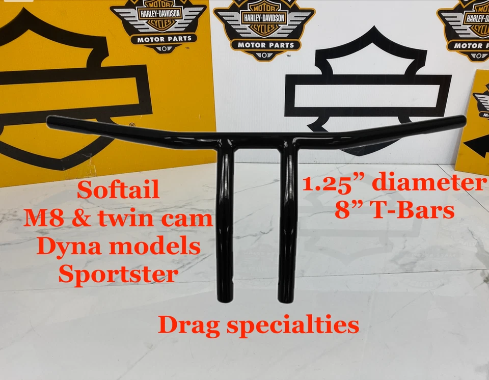 Черные T-образные рули 90–25 Harley Dyna Softail Sportster 8 дюймов 1,25 дюйма M8 - Изображение 1 из 4