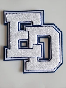 Chenille letterman patch letters  7.75" X 7.5" White & Blue - New - Picture 1 of 4