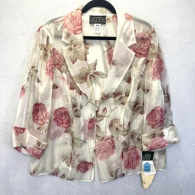 NUEVO CON ETIQUETAS Chaqueta Blazer Vintage Y2K Alex Evenings Floral Transparente Para Mujer 16W Fiesta Formal Foto 1 de 4