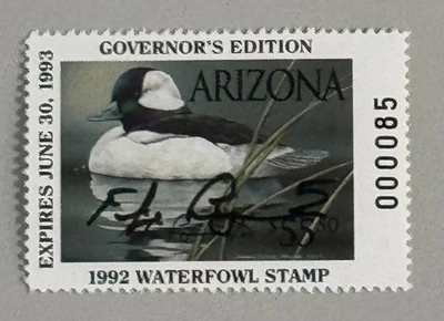 1992 Arizona State Duck Stamp - Governor Hand Signed - Image 1 of 2