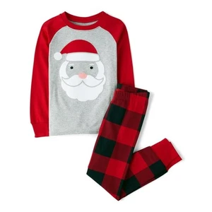 The Childrens Place Big Kid Unisex Long Sleeve Santa Face Pajama Set Ruby Size 5 - Picture 1 of 3