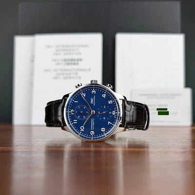 Unworn Complete Set Blue Dial IWC Portuguese Chronograph 150 Years IW371601 - Image 1 of 4