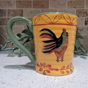 Laurel Creek Large Pottery Coffee Mug Proud Rooster Yellow & Green 4"H x 4"W - Picture 1 of 11